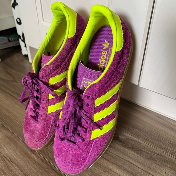 Adidas Purple and Neon Green Women's Sneakers - Picture 2 of 3